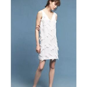 Maeve Anthropologie Soft White Fringe Accent Sleeveless, Shift Dress Size 2